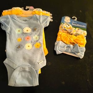 One piece baby clothes and headbands